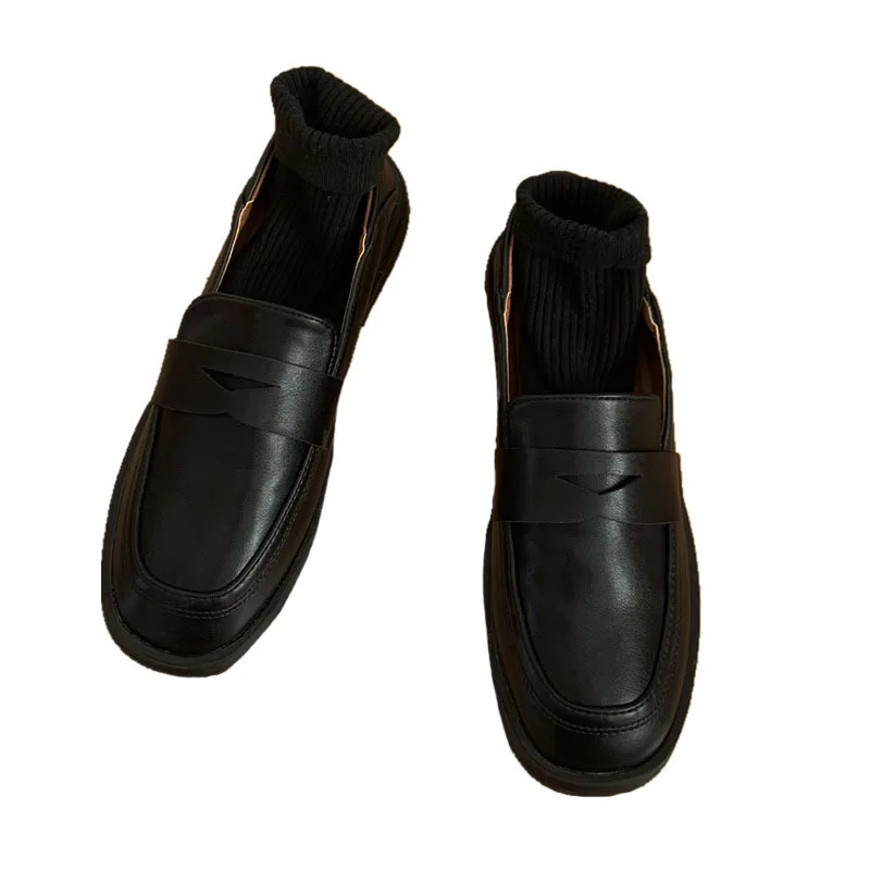 

Женские туфли с круглым носком, на толстой подошве, лоферы без застежки, повседневные офисные туфли в британском стиле для косплея, 2021