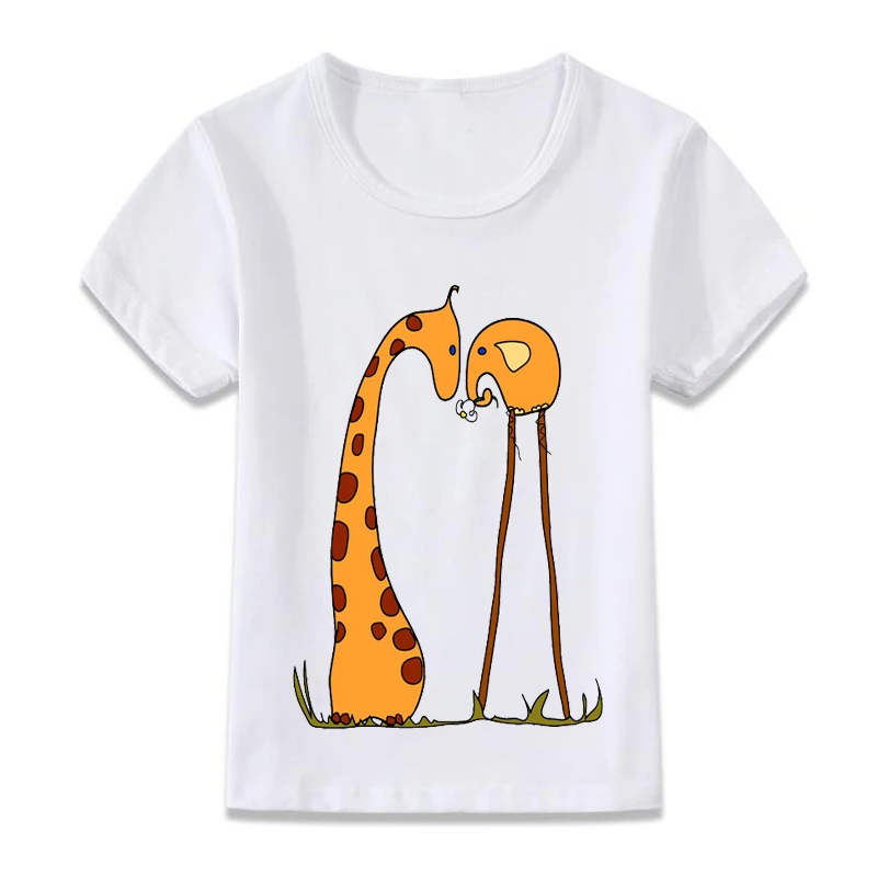 

Baby Boys Girls Cartoon Giraffe T-shirt White Color Fashion Kids Funny Design Short Sleeve Clothes Big Children Garments