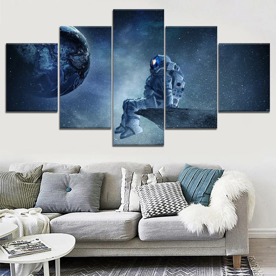 

Modular Prints 5 Panel Picture Home Decor Astronaut HD Paintings Earth 2050:The Future Of Energy Office Canvas Poster Wall Art