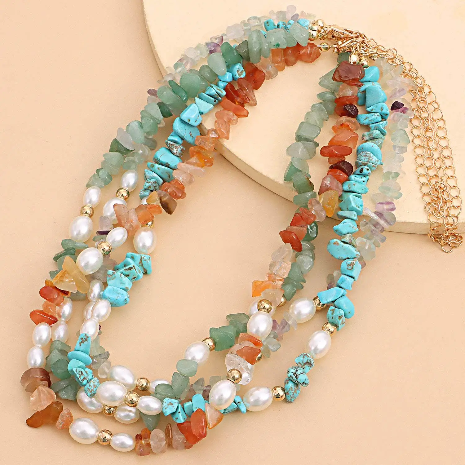 

Bohemia Turquoise Beaded Necklace For Women Boho Creative Pearl Chain Charm Necklaces Women's Beads Choker Jewelry Accessories