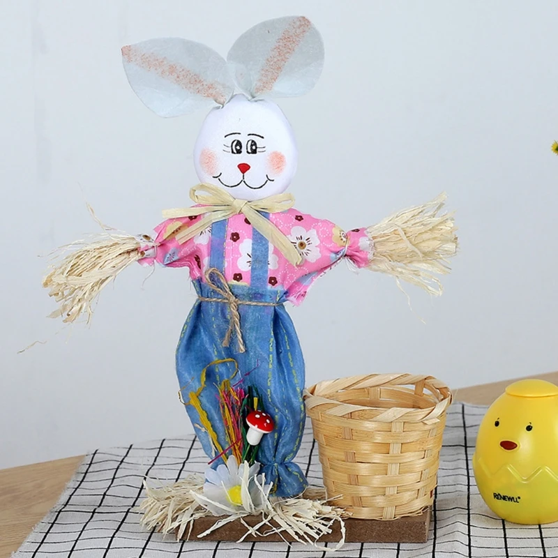 

Easter Straw Bunny Bamboo Basket Desktop Ornaments Cute Rabbit Candy Gift Box 69HF