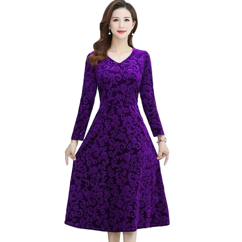 

Женское вельветовое платье, элегантное вечернее платье с длинным рукавом и золотистым принтом, большие вечерние 5XL, Осень-зима, 2020