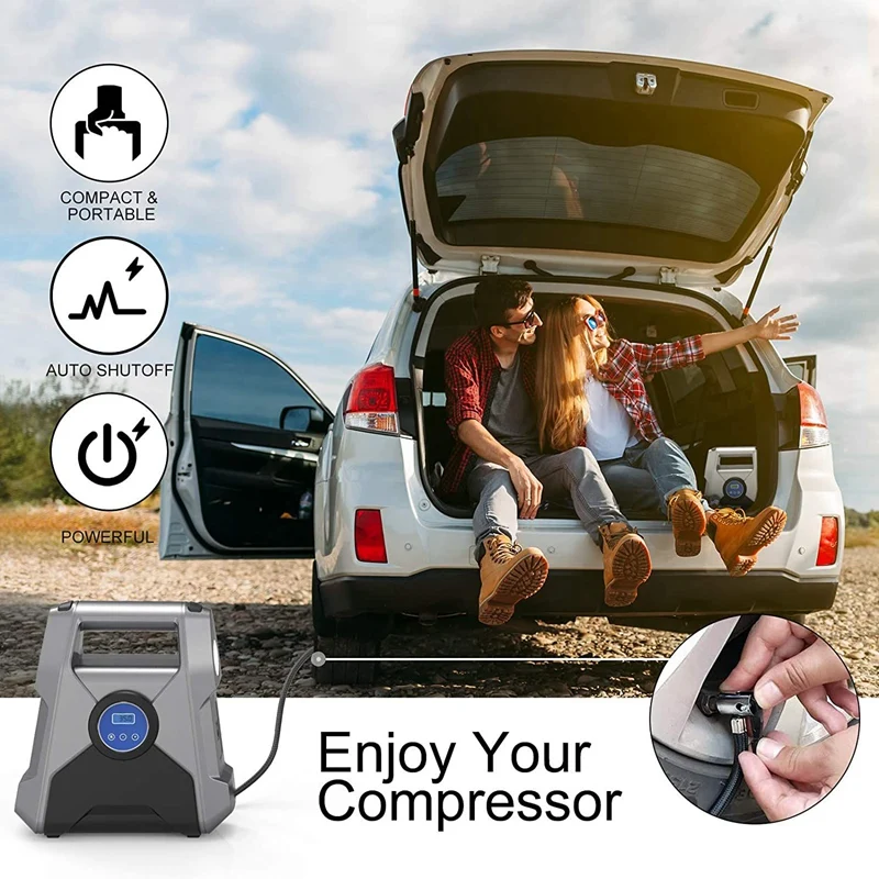 

Portable Air Compressor Digital Inflator 12V Auto Air Pump for Car Tires 100 Psi with Emergency Led Flashlight for Cars