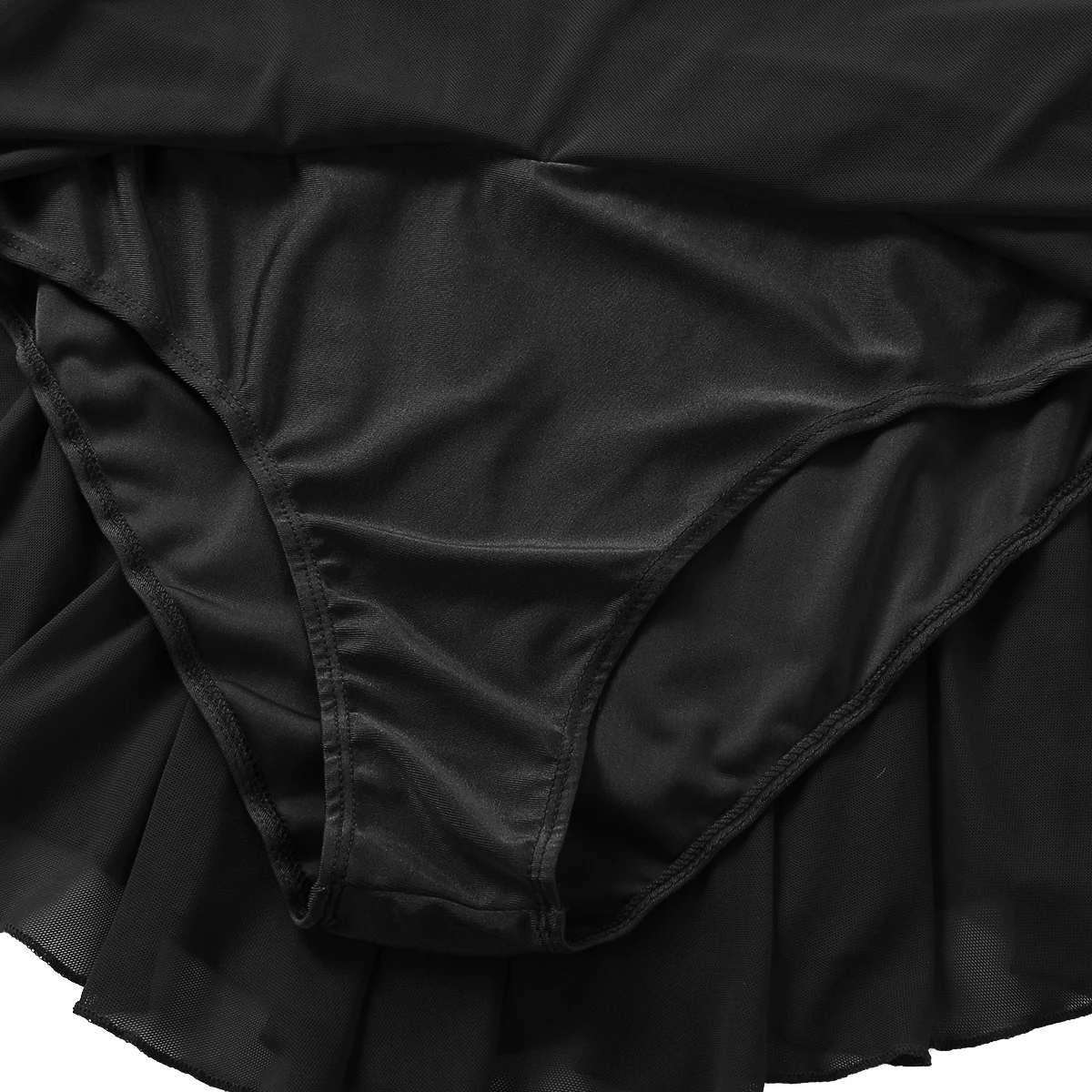 

MSemis Women Figure Ice Skating Dress Long Sleeve Skate Dance Leotard Skirt with Fingertip Shiny Rhinestones Competition Costume