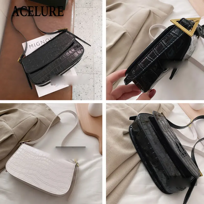 

ACELURE Fashion Small Shoulder Bags for Women Solid Color Alligator PU Leather Crossbody Bags Female Zipper Handbag Ladies Purse