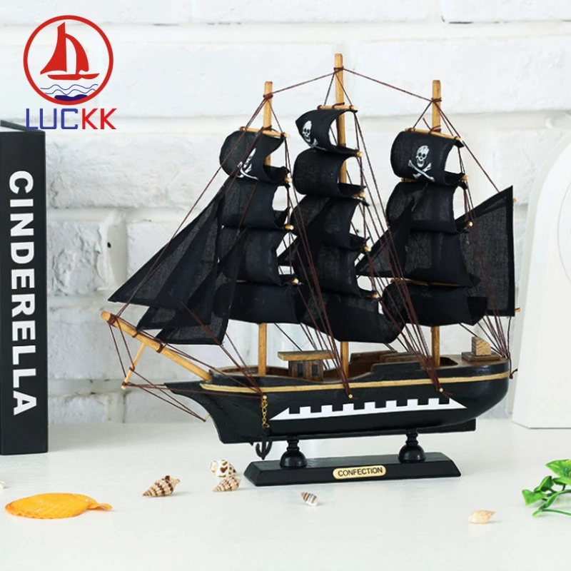 

LUCKK 33CM Pirates Of The Caribbean Wooden Black Pearl Sailboat Figurine Pirate Ship Model Home Decor Wood Crafts Nautical Gifts