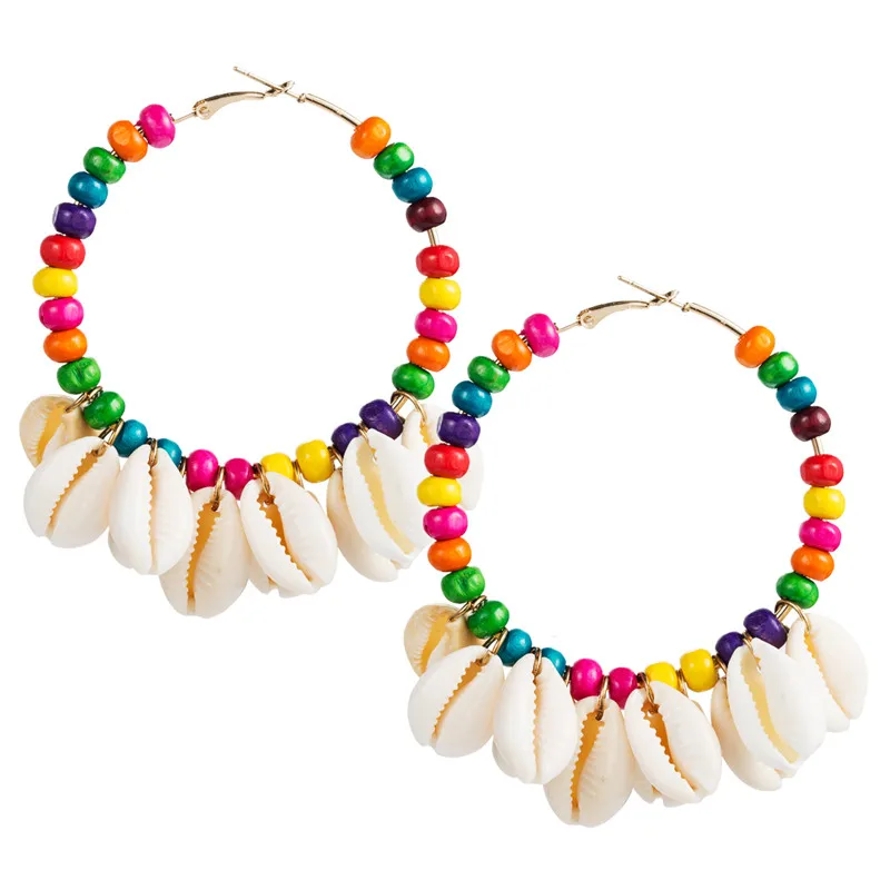 Женские винтажные серьги кольца с разноцветными жемчужными бусинами корейские в