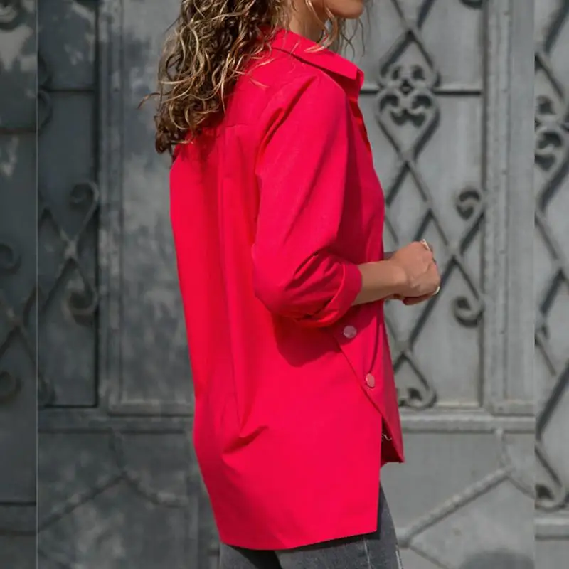 Женская Офисная шифоновая Асимметричная рубашка топ черного белого красного