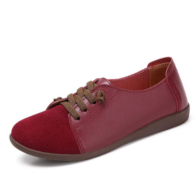 

Spring/Autumn Women's Genuine Leather Shoes Woman Flats Retro Ladies Shoes Lace-Up Casual Zapatos Mujer 2020 Female Footwear