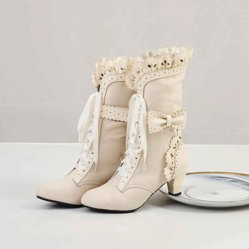 

Elegant Fashion Big Size 33-43 Winter Style Thick High Heels Lace Up Ankle Boots Platform Women Boots Fall Winter Shoes 188-3