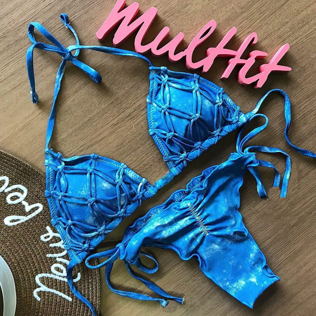 2021 New Swimsuit Europe and The United States Sexy Hand-woven Printing Split Bikini Women Bikiniwomen Fashion | Спорт и развлечения