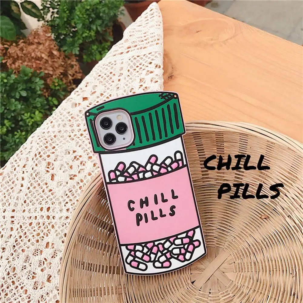 

For iPhone12MIni 3D Pink Calm Chill Pills High Quality Silicone Soft cover for iphone 11Pro MAX XS XR 7 8plus X phone back cover