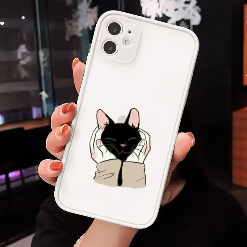 

black cat cute cartoon animal Phone Cases matte transparent For iphone 7 8 11 12 plus mini x xs xr pro max cover
