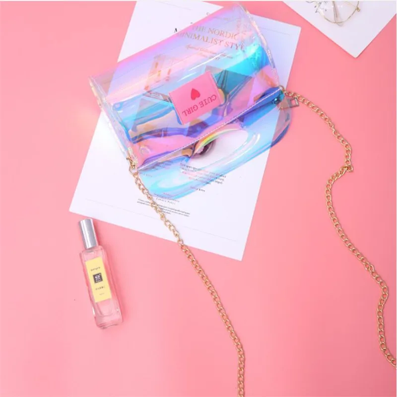 Женская прозрачная сумка-мессенджер разноцветная блестящая сумка через плечо из