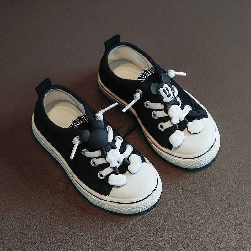 

2021 spring children's canvas shoes Disney Mickey Mouse single shoes boys and girls soft sole pedal kindergarten shoes tide