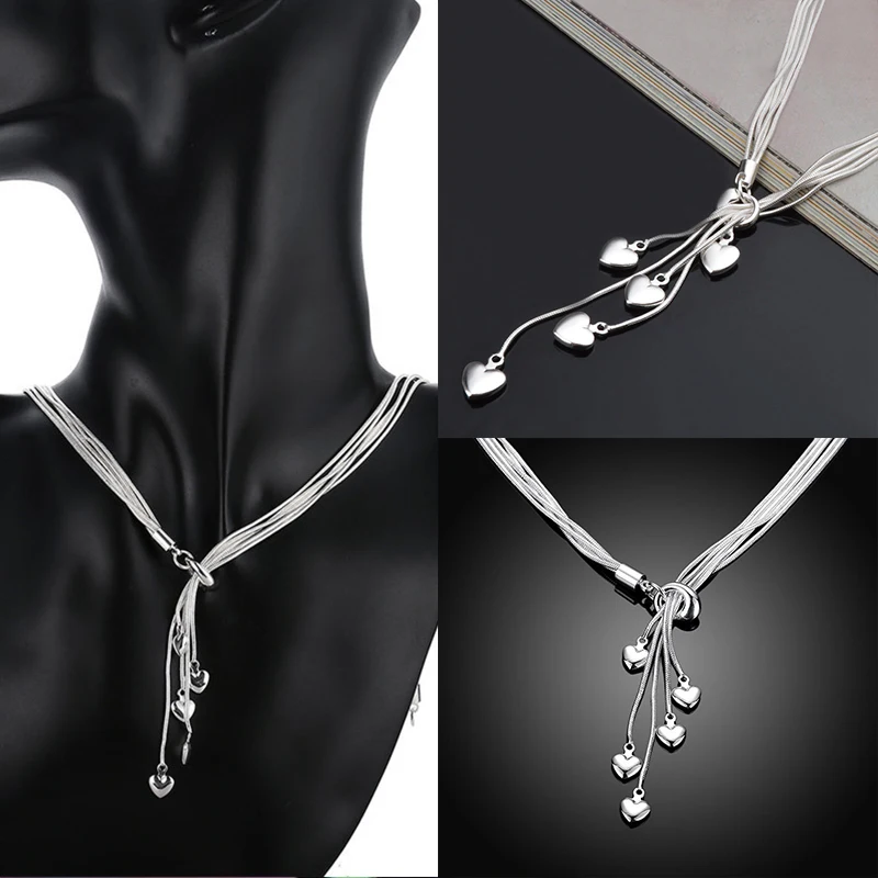 

Necklace Party Gift Multi-tassel Chains Heart-shaped Fashion Five Snake Bone