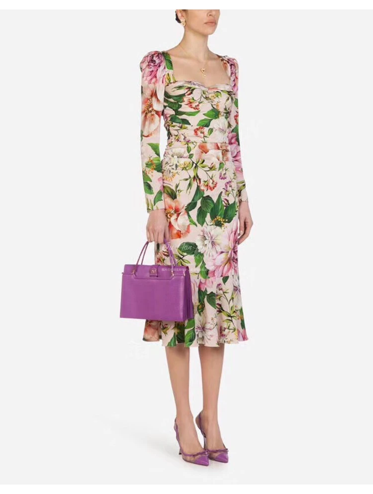 Подиумное летнее сексуальное платье средней длины с v образным вырезом и длинным