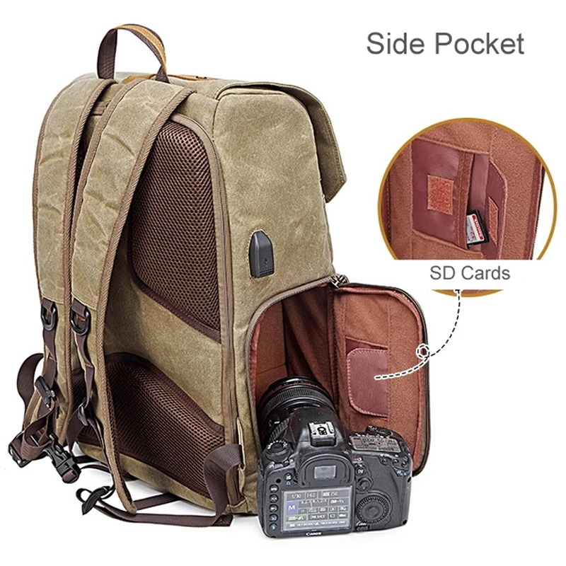 retro batik canvas camera backpack waterproof photography bag w usb port fit 15 6in laptop men carry case for canon nikon dslr free global shipping