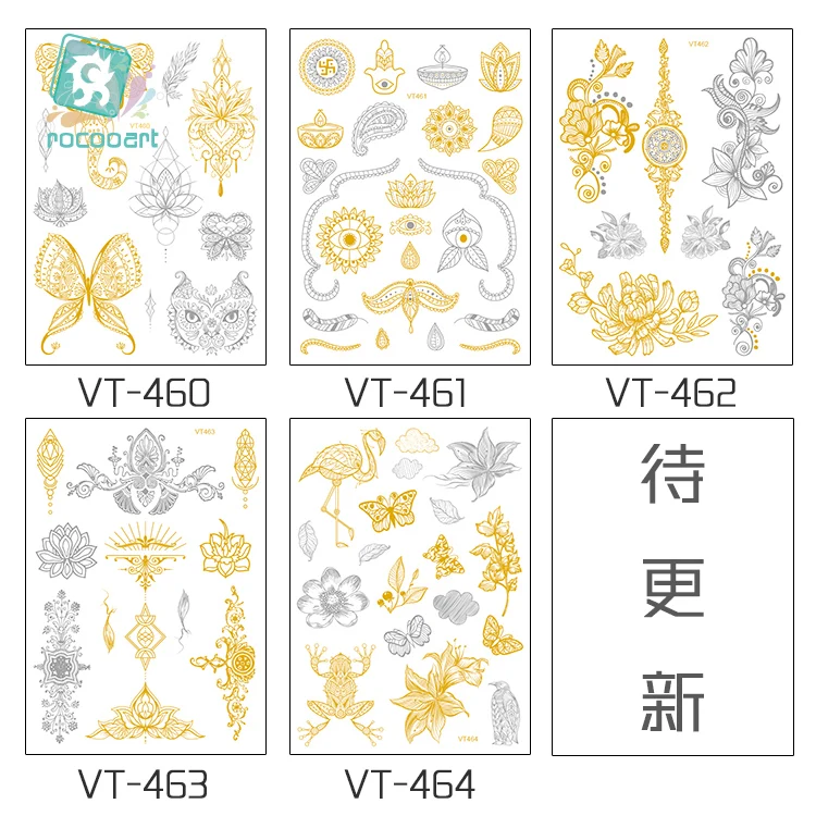 ROCOOART Indian Style Metallic Waterproof Temporary Tattoos Gold Silver Bracelet Anklet Women Taty Design Fake Make up Sticker | Красота и