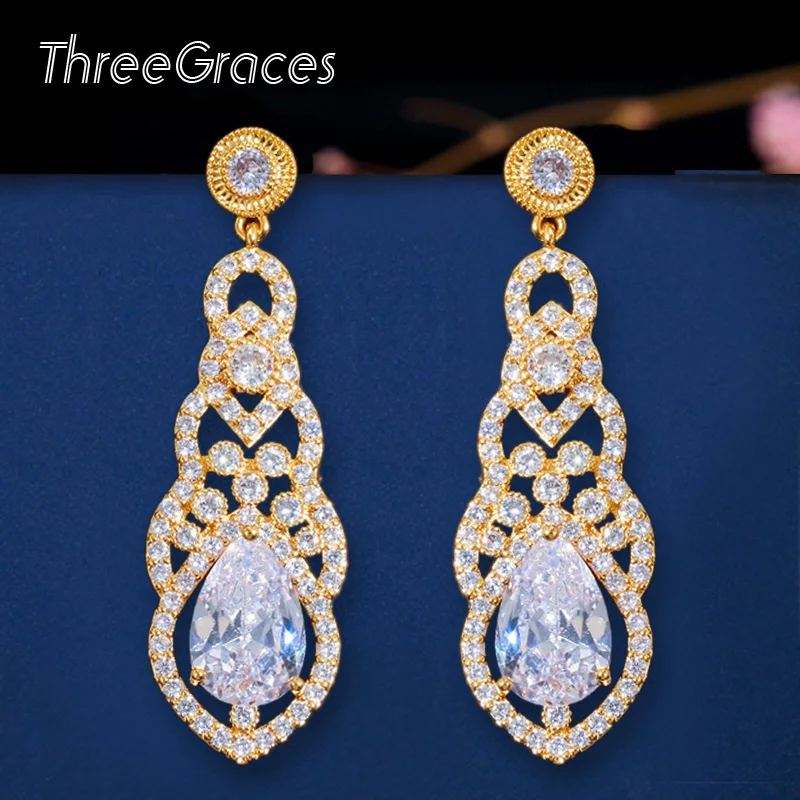 Женские серьги капельки ThreeGraces элегантные в африканском стиле золотого цвета с