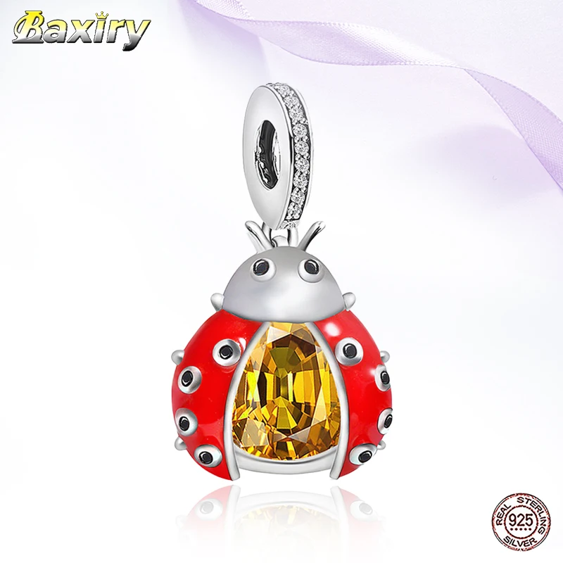 

925 Sterling Silver Ladybug Enamel Beads Pendant Fit Charms Silver 925 Original 2020 Necklace&Bracelet Beads For Jewelry Making