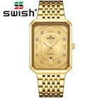 Часы наручные SWISH Мужские кварцевые, брендовые Роскошные креативные водонепроницаемые спортивные прямоугольные золотистые