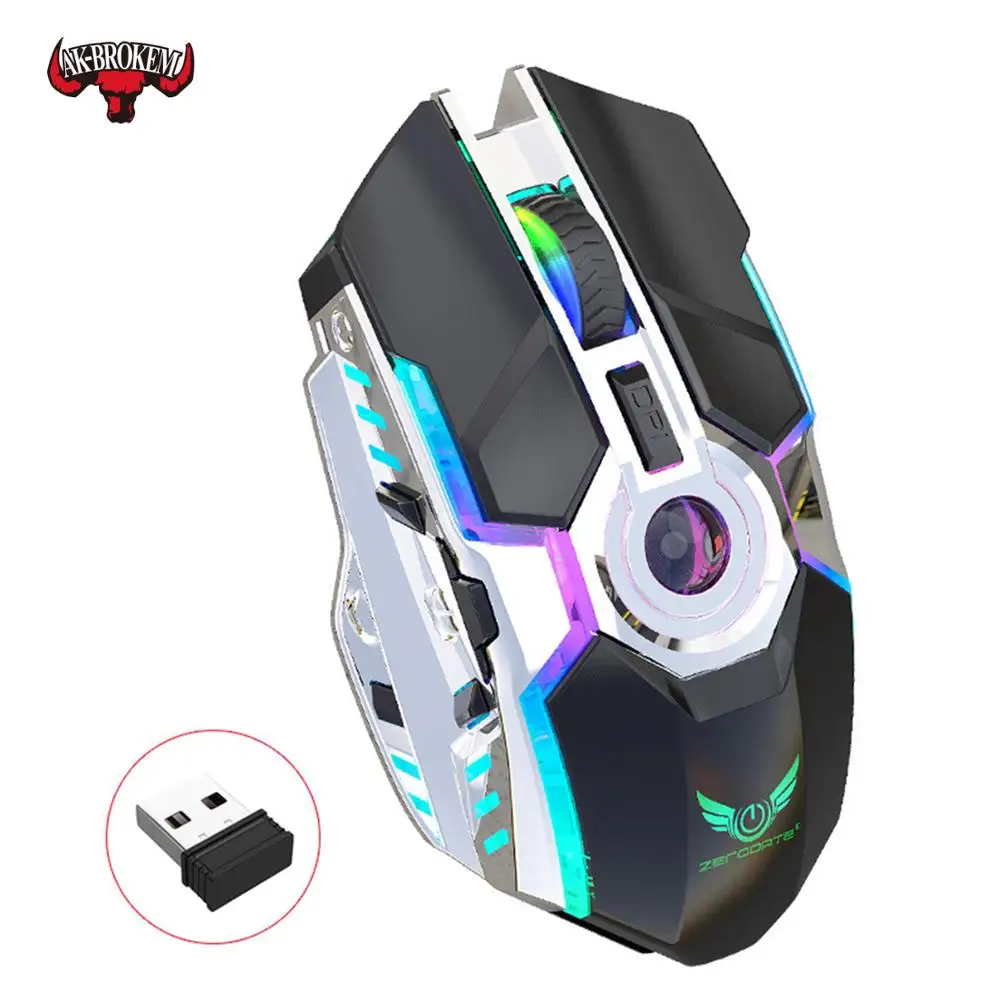 Беспроводная игровая мышь 2,4 ГГц USB 2400 dpi перезаряжаемая 6 цветов подсветка дышащие геймерские Мыши Оптические Sens для компьютера ПК ноутбука
