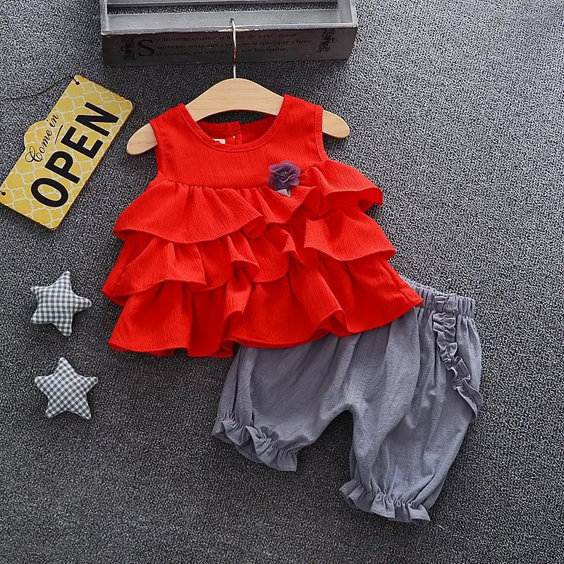 

Summer Newborn Baby Girl Set Chiffon Pleated Skirt + Shorts Sets Casual Loose Children's 2-Piece Suits Toddler Girl Clothes