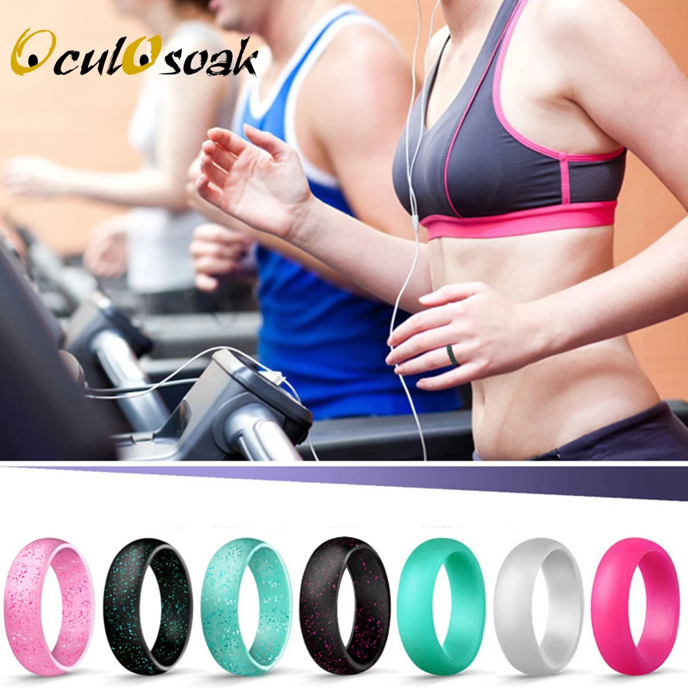 

5.7MM 10PCS Hypoallergenic Glitter Silicone Ring Comfortable Sports Rings FDA Environmental Men Silicona Anillo Mujer 4-10 Size