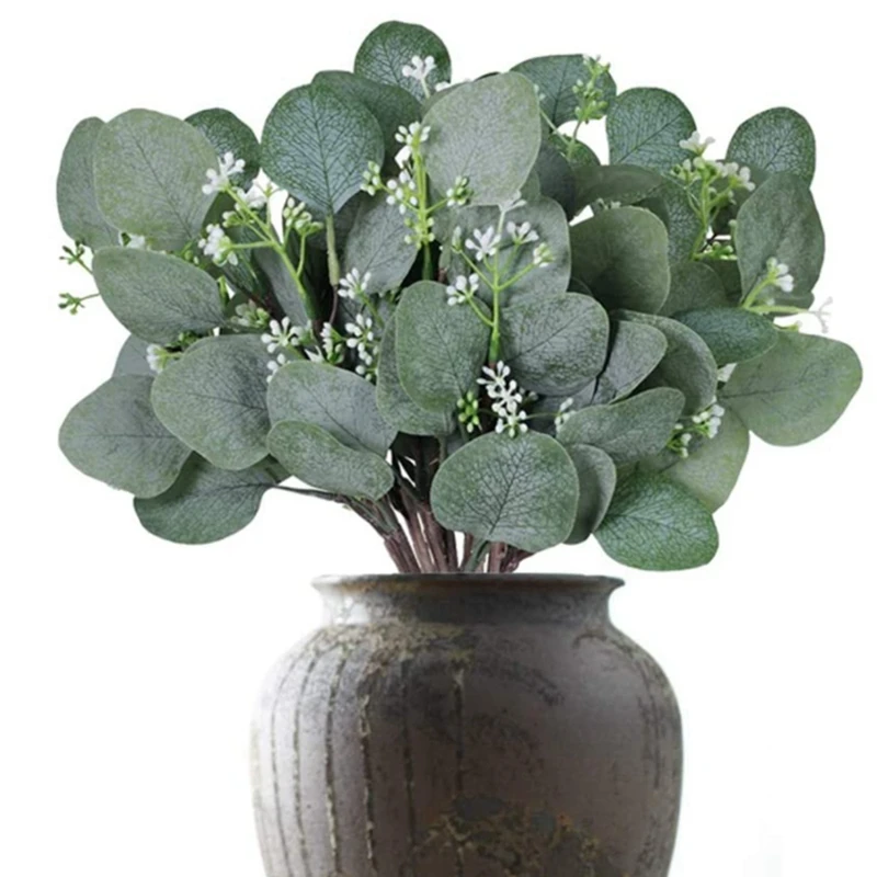 20 штук стебля листа искусственного эвкалипта и ветки белых семян букет зеленых