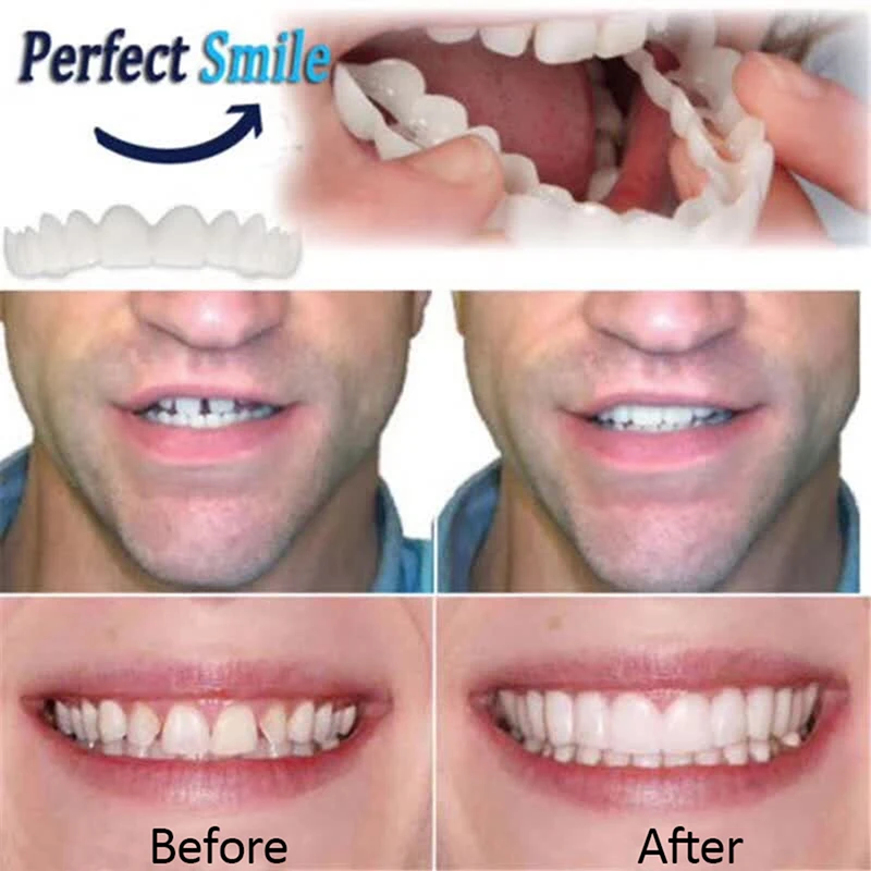 

High Quality 3PCS Denture Teeth Whitening Fake Tooth Cover Comfort Fit Silicone Veneers Teeth Upper Teeth for Party Gift