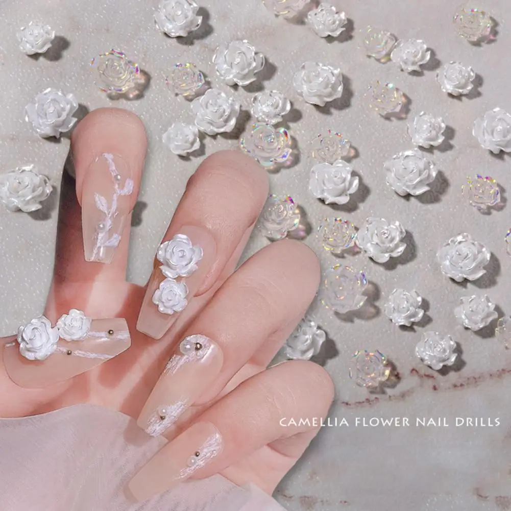

30Pcs Flower Nail Decor Glitter Stylish Nail Accessories Artificial Flower Nail Art Stud for Salon