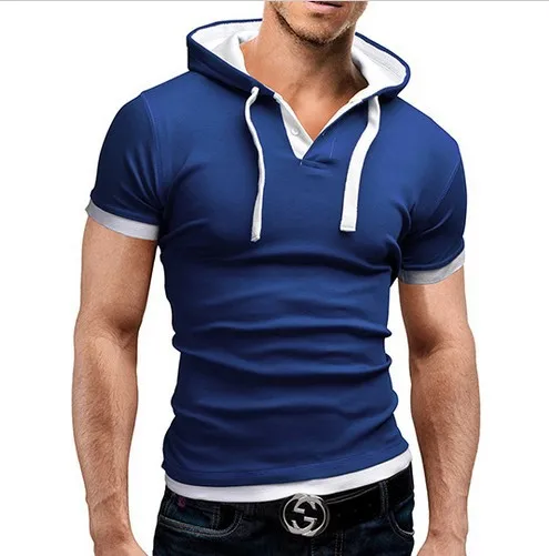 

VALVOELITE Tailor-made T-Shirts new summer casual sports sling hooded short sleeve T-shirt