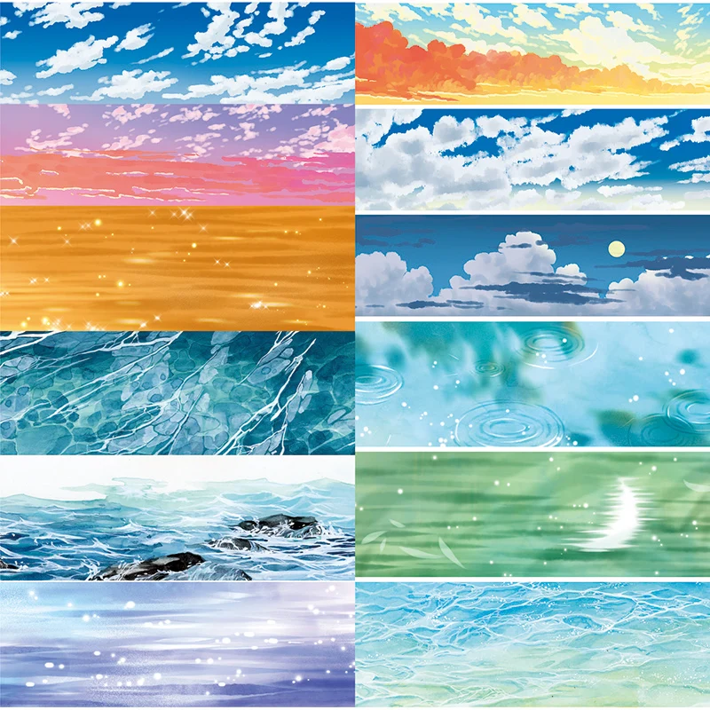 

12 шт./лот Sky Cloud Sea Nature васи лента Набор специальных чернил