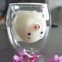 250ml cartoon pig double layer glass cute animal coffee mug double layer anti scalding milk breakfast cup funny mugs