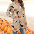 Кардиган женский, с принтом в виде тыквы, кота, Блузки на осень, размера плюс