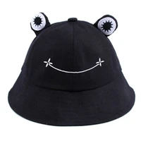women bucket hat breathable casual frog ears embroidery pattern cotton froggy fisherman hat for outdoor
