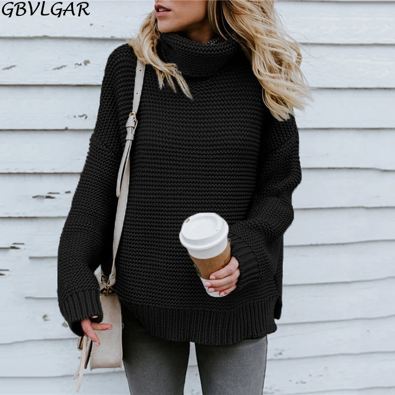 Женский вязаный свитер с высоким воротником повседневный теплый пуловер