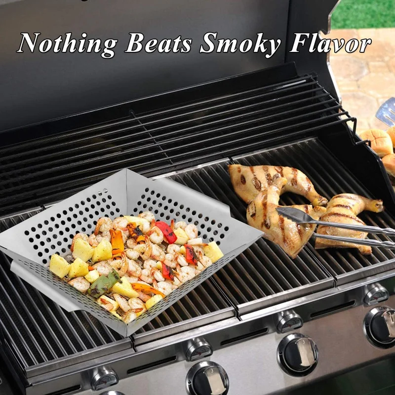 Гриль Корзина Набор из 2 большой барбекю вок для овощей Kabobs креветки квадратные