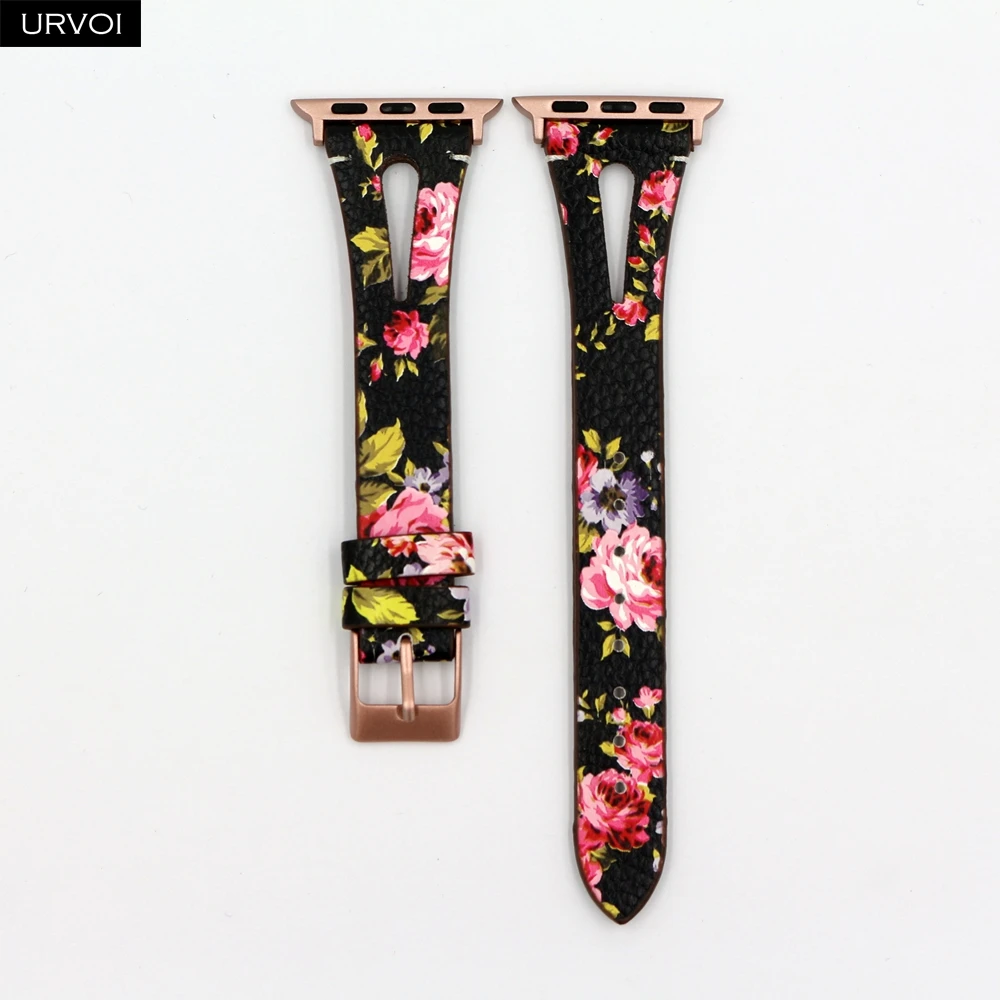 Yellow P flower R Кожаный ремешок URVOI для apple watch серии 4 3 2 1 ремешок для iwatch 40 мм 44 мм модель дизайн т отверстие кожа девушки запястье - Цвет ремешка: Yellow P flower R