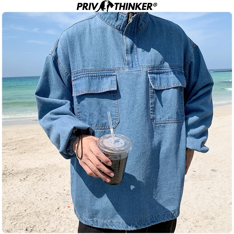 Мужская Осенняя уличная джинсовая куртка Privathinker в стиле хип-хоп 2020 с карманами