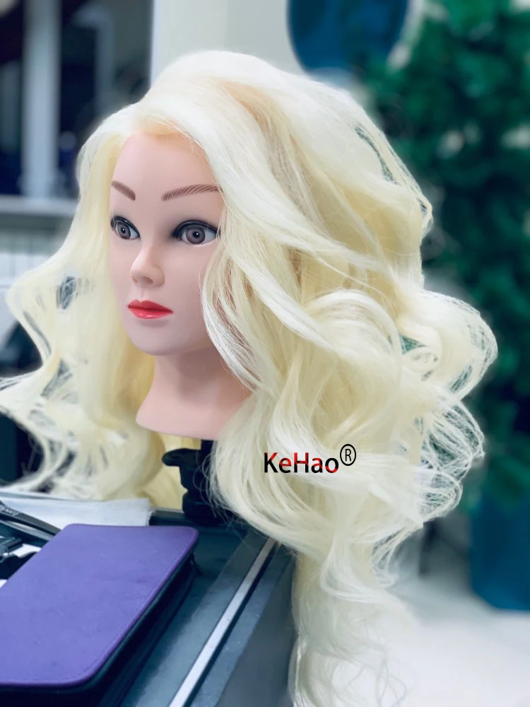 Training Head With 85% Blonde White Real Hair Can  Practice Curl Hot Iron Straighten Hairstyle Doll Mannequin Head Hairdresser