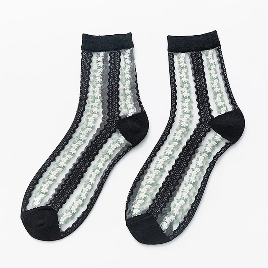 Женские взрывозащищенные сетчатые носки с принтом летние однотонные Льняные в