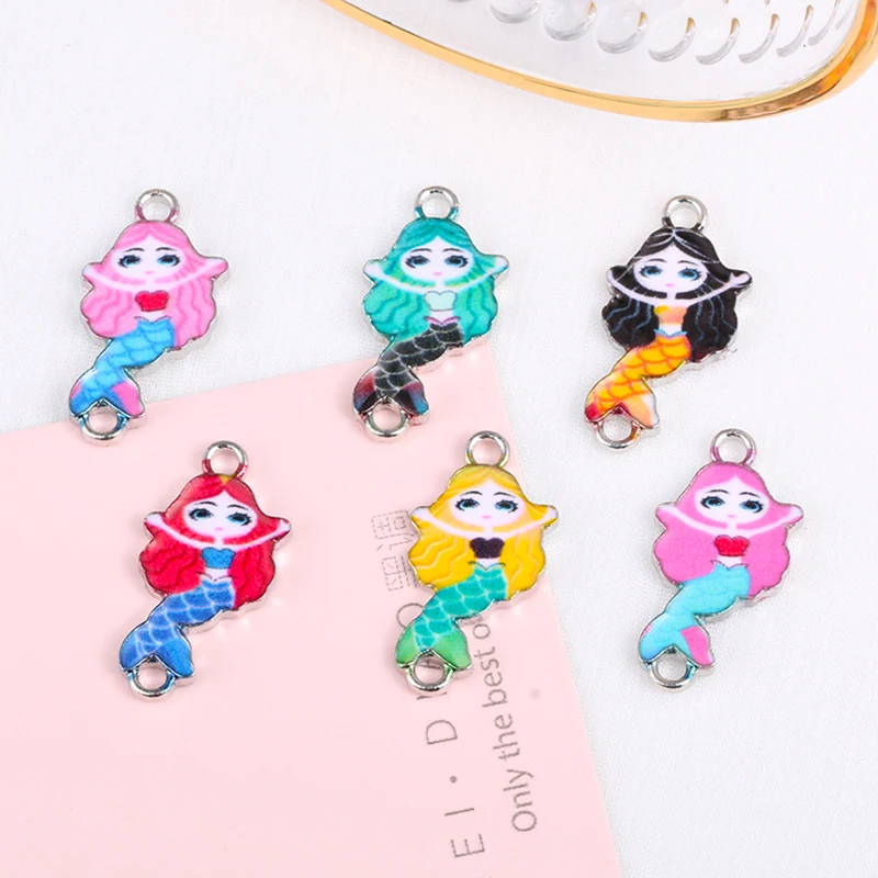 

Silver Plated Enamel Colorful Mermaid Charm Connectors for Jewelry Making Bracelet Necklace Craft DIY Accessories 23x12mm 6pcs