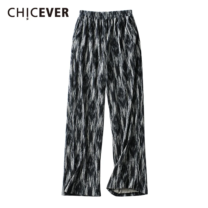 

CHICEVER Casual Print Loose Colorblock Vintage Pant Female High Waist Straight Wide Leg Pants For Women Autumn Style 2021 New