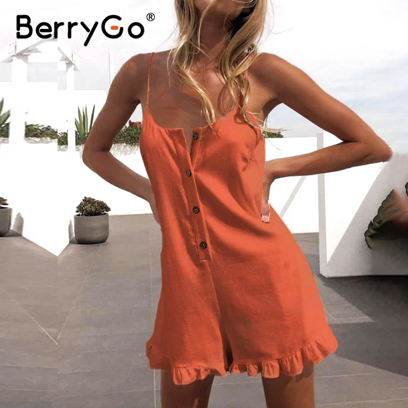 Женский хлопковый льняной комбинезон BerryGo повседневный на бретелях спагетти