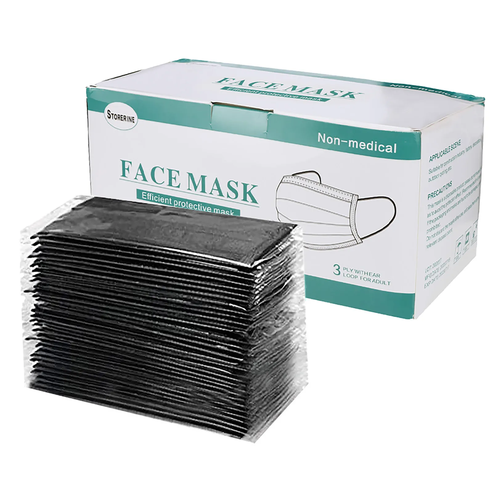 

50pcs Black Disposable Face Mask 3ply Earloop Dustproof Masks Mascarillas Halloween Cosplay Non-woven Mondkapje Hot wholesale