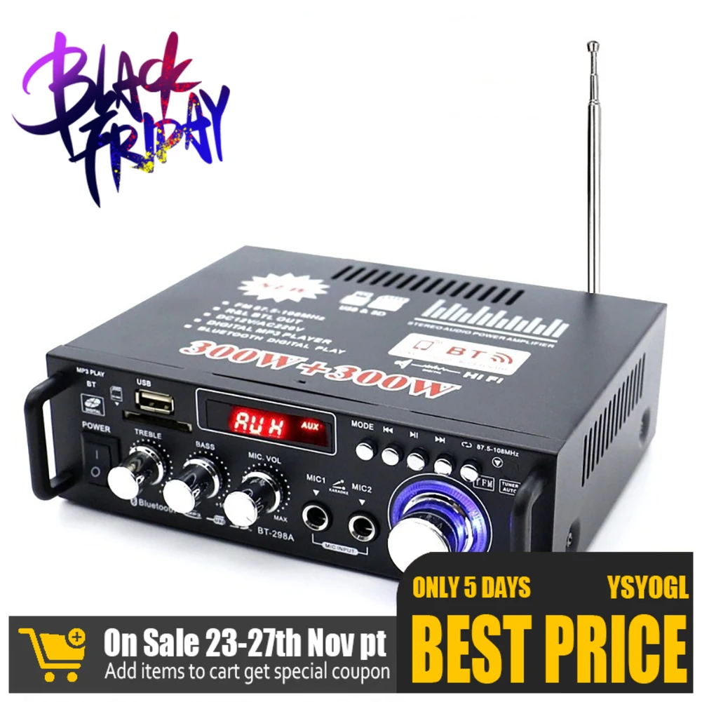 

12v 220v ЖК Дисплей цифровой усилитель Hifi аудио стерео Bluetooth Fm 2ch Amp автомобильное дома поддержкой Usb, Sd карт памяти, Mp3 плеер