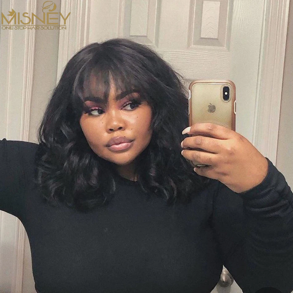 Глубокая волна человеческих волос парики с челкой 13x1 Синтетические волосы на