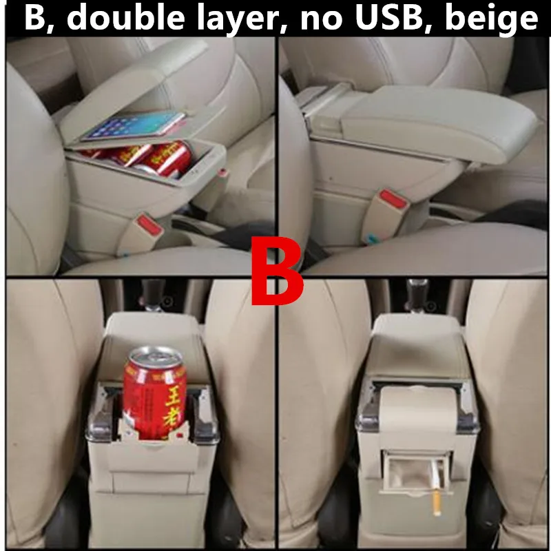 Кожаный ящик для хранения подлокотников для автомобиля peugeot 301/Citroen Elysee 2007~ Авто внутренние части - Название цвета: B style Beige